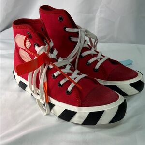 Off-White Red and Black High-Top Sneakers
